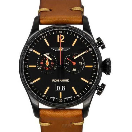 Iron Annie Flight Control Cronografo Cinturino in Pelle Quadrante Nero Quarzo Svizzero 51842 Orologio da Uomo