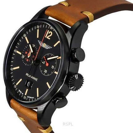 Iron Annie Flight Control Cronografo Cinturino in Pelle Quadrante Nero Quarzo Svizzero 51842 Orologio da Uomo