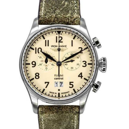 Iron Annie Flight Control Cronografo Cinturino in Pelle Beige Quadrante Luminoso Automatico 51865 Orologio da Uomo