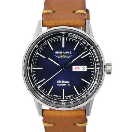 Orologio da uomo Iron Annie G38 Dessau cinturino in pelle quadrante blu automatico 53663 100M