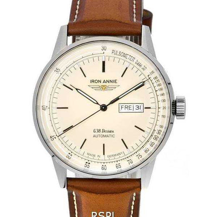 Iron Annie G38 Dessau cinturino in pelle quadrante beige automatico 53665 100M orologio da uomo