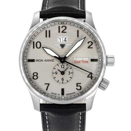 Orologio da uomo Iron Annie D-Aqui 1932 con cinturino in pelle doppio orario quadrante grigio al quarzo 56464