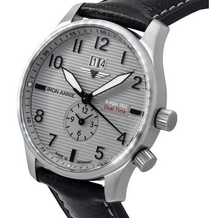 Orologio da uomo Iron Annie D-Aqui 1932 con cinturino in pelle doppio orario quadrante grigio al quarzo 56464