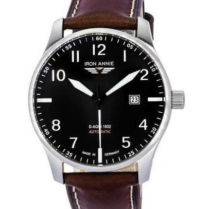 Orologio da uomo Iron Annie D-Aqui 1932 cinturino in pelle quadrante nero automatico 56622 100M