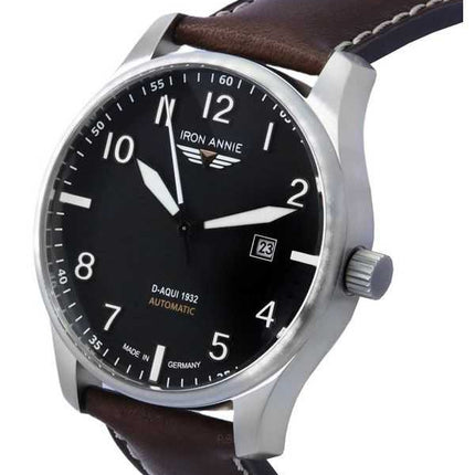 Orologio da uomo Iron Annie D-Aqui 1932 cinturino in pelle quadrante nero automatico 56622 100M