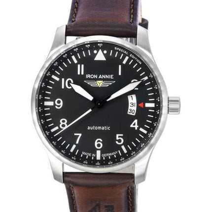 Iron Annie F13 Tempelhof cinturino in pelle quadrante nero automatico 56642 100M orologio da uomo
