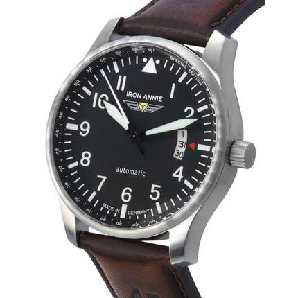 Iron Annie F13 Tempelhof cinturino in pelle quadrante nero automatico 56642 100M orologio da uomo
