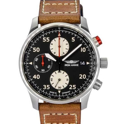 Iron Annie F13 Tempelhof Cronografo Cinturino in Pelle Quadrante Nero Quarzo 56702 100M Orologio da Uomo
