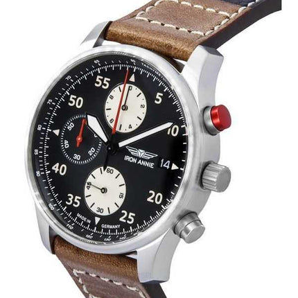 Iron Annie F13 Tempelhof Cronografo Cinturino in Pelle Quadrante Nero Quarzo 56702 100M Orologio da Uomo