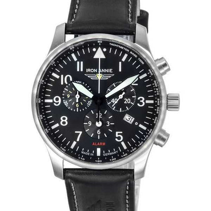 Iron Annie F13 Tempelhof cronografo cinturino in pelle quadrante nero quarzo 56822 100M orologio da uomo