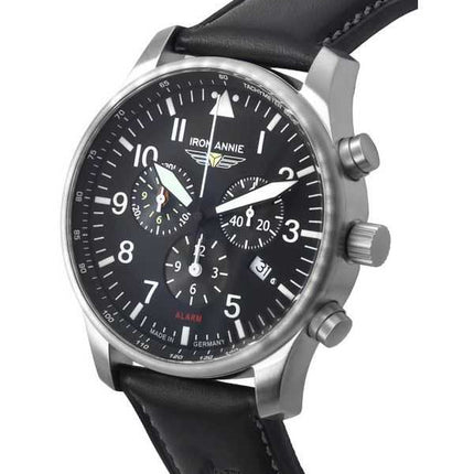 Iron Annie F13 Tempelhof cronografo cinturino in pelle quadrante nero quarzo 56822 100M orologio da uomo