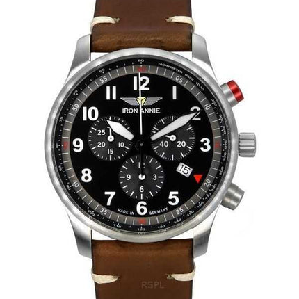 Iron Annie F13 Tempelhof Cronografo Cinturino in Pelle Marrone Quadrante Nero Quarzo 56882 Orologio da Uomo