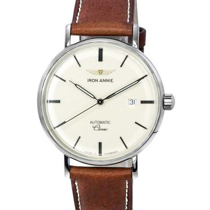 Orologio da uomo Iron Annie Classic cinturino in pelle marrone quadrante beige automatico 59585