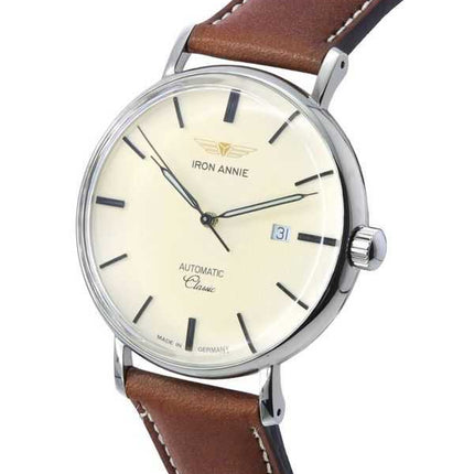 Orologio da uomo Iron Annie Classic cinturino in pelle marrone quadrante beige automatico 59585