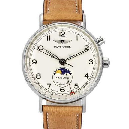 Orologio da uomo Iron Annie Amazonas Impressions con fasi lunari cinturino in pelle quadrante beige al quarzo 59765