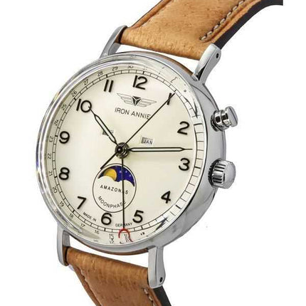 Orologio da uomo Iron Annie Amazonas Impressions con fasi lunari cinturino in pelle quadrante beige al quarzo 59765