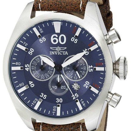 Orologio da uomo Invicta aviator cronografo quadrante blu 19668 in pelle marrone scuro