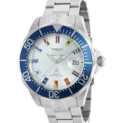 Orologio da uomo Invicta Grand Pro Diver in acciaio inossidabile con quadrante argentato automatico Diver's 21324 300M