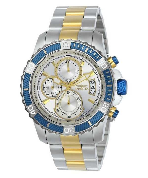 Orologio da uomo Invicta Pro Diver Cronografo bicolore in acciaio inossidabile quadrante argento al quarzo 23994 100M