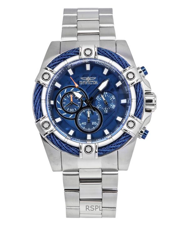 Orologio da uomo Invicta Bolt Chronograph in acciaio inossidabile con quadrante blu al quarzo 25513 100M