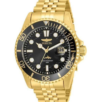 Orologio da uomo Invicta Pro Diver in acciaio inossidabile color oro con quadrante nero al quarzo 30614 100M