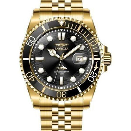 Orologio da uomo Invicta Pro Diver in acciaio inossidabile color oro con quadrante nero al quarzo 30614 100M