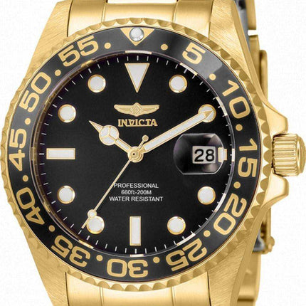 Orologio da donna Invicta Pro Diver quadrante nero tono oro in acciaio inossidabile al quarzo 33263 200M