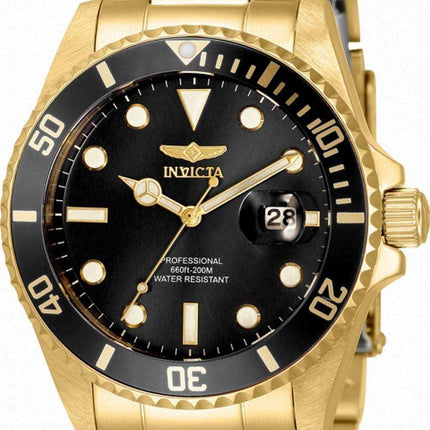 Orologio da donna Invicta Pro Diver quadrante nero tono oro in acciaio inossidabile 33277 200M