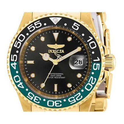 Orologio da uomo Invicta Pro Diver tono oro in acciaio inossidabile quadrante nero al quarzo Diver 36043 200M