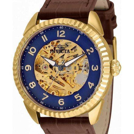 Orologio da uomo automatico 36564 con cinturino in pelle quadrante scheletrato blu speciale Invicta