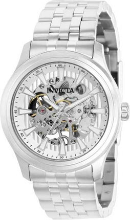 Orologio da uomo meccanico 37964 100M con quadrante argento scheletro in acciaio inossidabile vintage Invicta