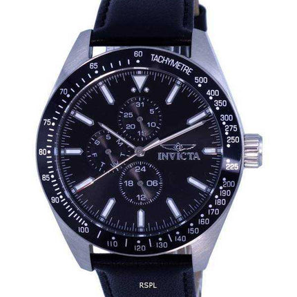 Orologio da uomo Invicta Aviator Tachimetro in pelle quadrante nero al quarzo INV38976 100M da uomo
