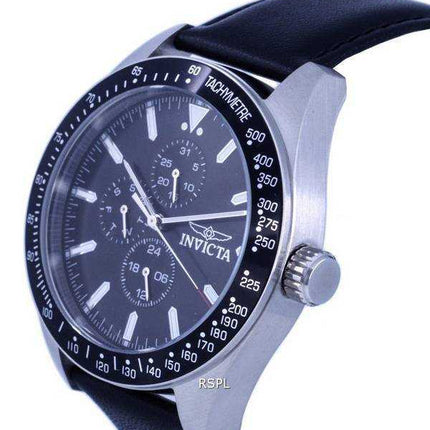 Orologio da uomo Invicta Aviator Tachimetro in pelle quadrante nero al quarzo INV38976 100M da uomo