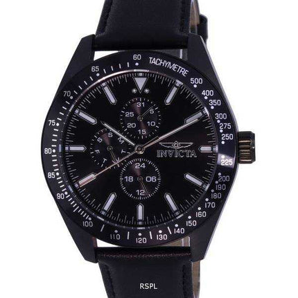 Orologio da uomo Invicta Aviator Tachimetro cinturino in pelle quadrante nero al quarzo 38982 100M orologio da uomo