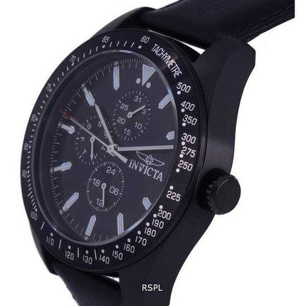 Orologio da uomo Invicta Aviator Tachimetro cinturino in pelle quadrante nero al quarzo 38982 100M orologio da uomo