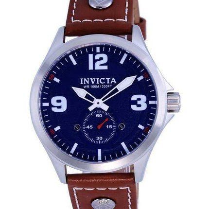 Orologio da uomo Invicta Aviator cinturino in pelle quadrante blu quarzo 39185 100M da uomo