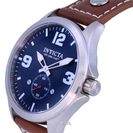 Orologio da uomo Invicta Aviator cinturino in pelle quadrante blu quarzo 39185 100M da uomo