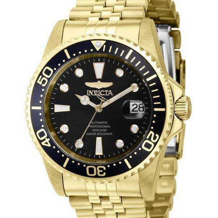 Orologio da uomo 39348 200M Invicta Pro Diver professionale in acciaio inossidabile color oro con quadrante nero automatico