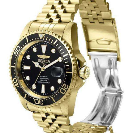 Orologio da uomo 39348 200M Invicta Pro Diver professionale in acciaio inossidabile color oro con quadrante nero automatico