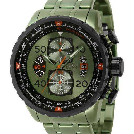 Orologio da uomo Invicta Aviator in acciaio inossidabile con quadrante verde al quarzo 40703 100M