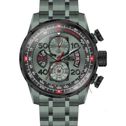 Orologio da uomo Invicta Aviator in acciaio inossidabile con quadrante verde al quarzo 40703 100M