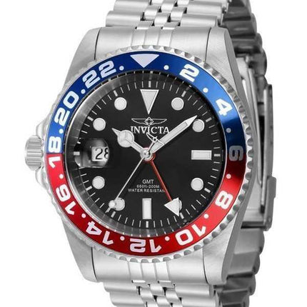 Orologio da uomo Invicta Pro Diver GMT in acciaio inossidabile quadrante nero al quarzo Diver's 43968 200M