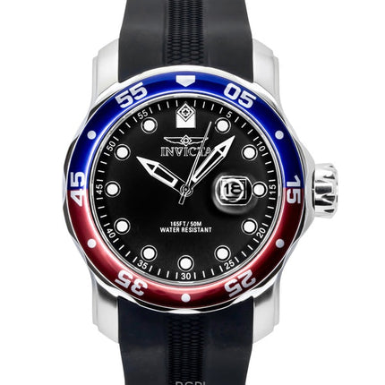 Orologio da uomo Invicta Pro Diver con cinturino in silicone, quadrante nero, lunetta Pepsi, al quarzo 45735, 200 m