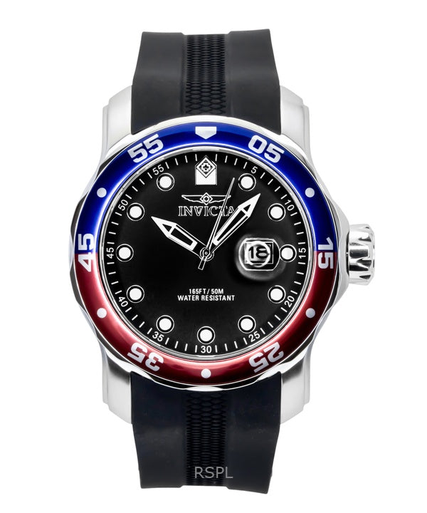 Orologio da uomo Invicta Pro Diver con cinturino in silicone, quadrante nero, lunetta Pepsi, al quarzo 45735, 200 m