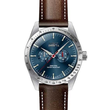 Orologio da uomo Invicta Specialty Tachymeter cinturino in pelle quadrante blu al quarzo 45978