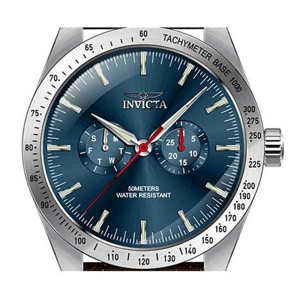 Orologio da uomo Invicta Specialty Tachymeter cinturino in pelle quadrante blu al quarzo 45978