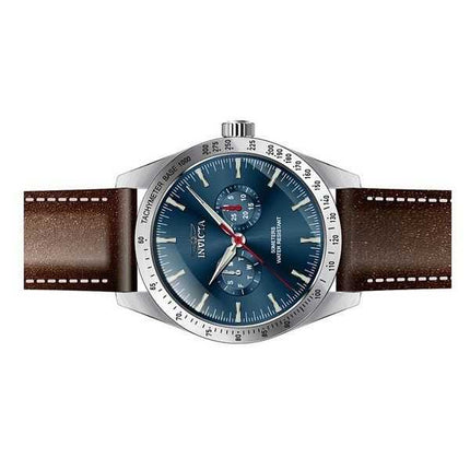 Orologio da uomo Invicta Specialty Tachymeter cinturino in pelle quadrante blu al quarzo 45978