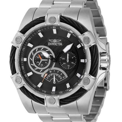 Orologio da uomo Invicta Bolt retrogrado GMT in acciaio inossidabile quadrante nero al quarzo 46863 100M