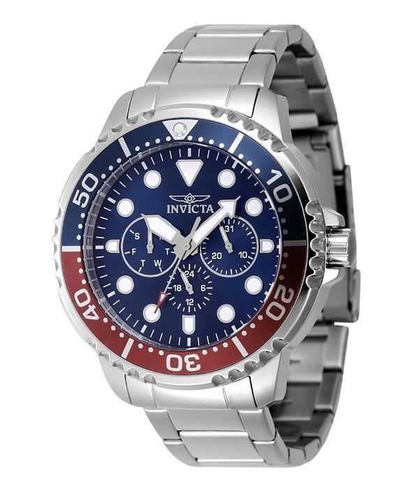 Orologio da uomo Invicta Pro Diver in acciaio inossidabile blu e rosso Pepsi Bezel quadrante blu al quarzo 47227