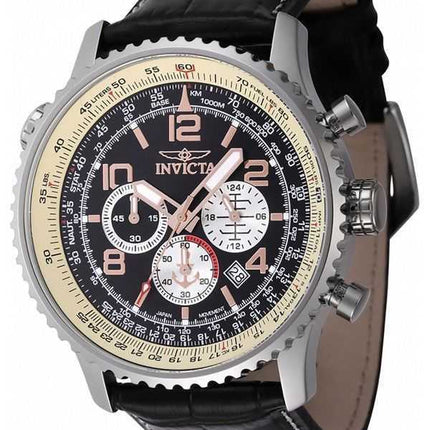 Orologio da uomo Invicta Ocean Voyage Chronograph cinturino in pelle quadrante nero al quarzo subacqueo 47255 200M